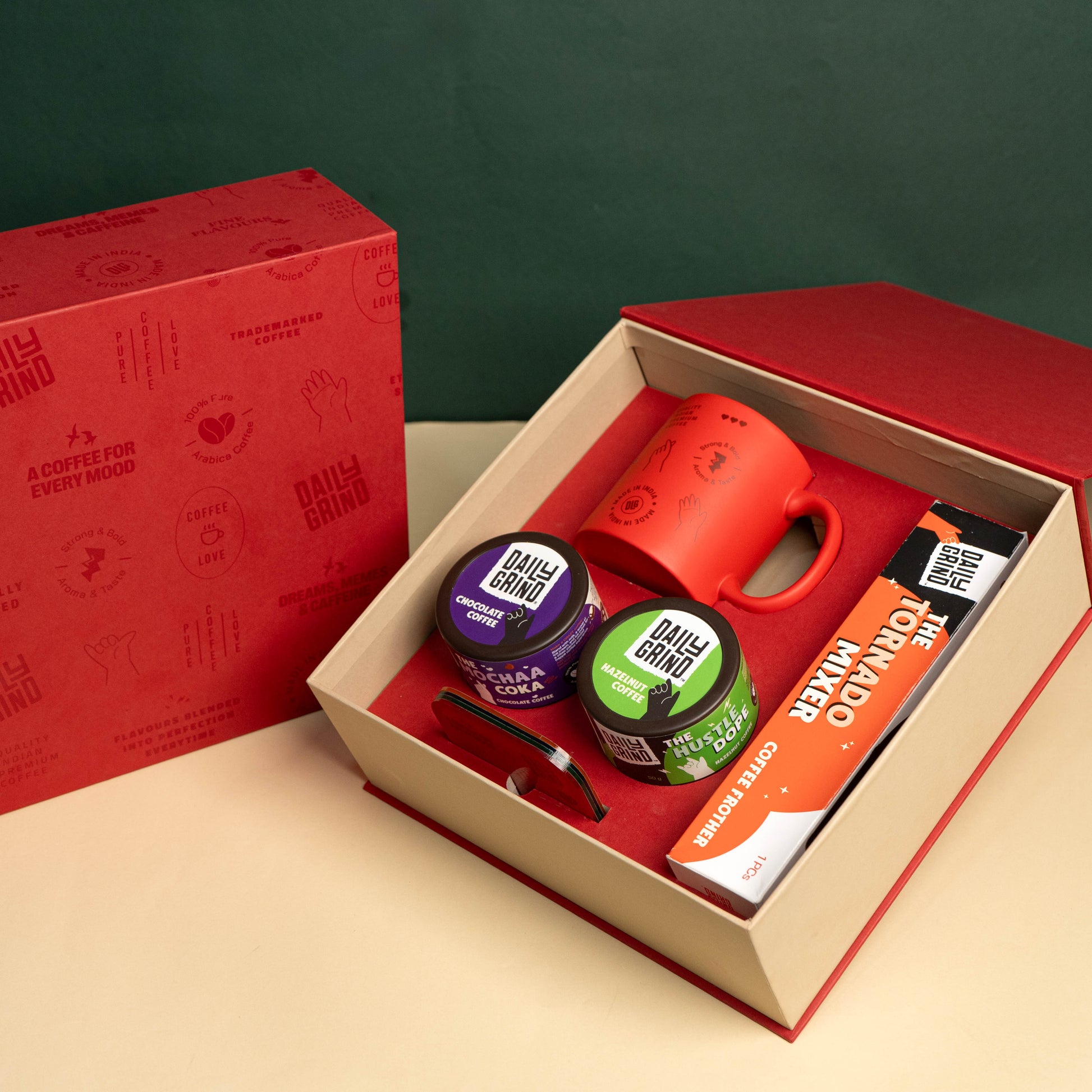 Daily Grind Coffee Gift Set | Two Coffee Jar, Frother, Coaster & Coffee Mug