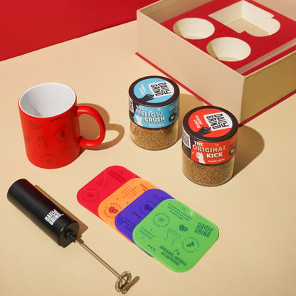 2 Coffee Jar, Mug, Coaster & Frother